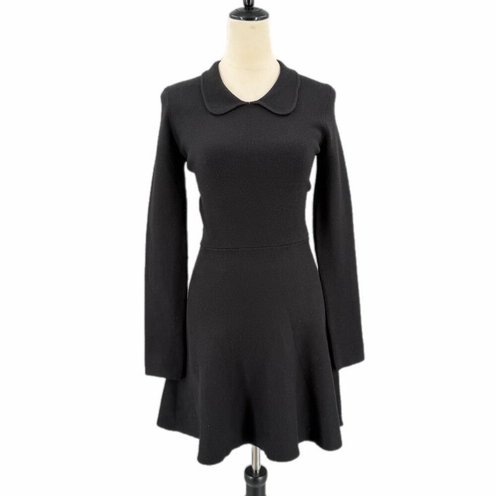 Mable NEW Black Peter Pan Collar Fall Winter Knit Chic Feminine Sweater Dress